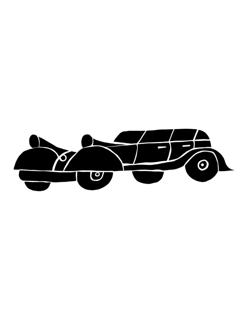 Paper cut illustration of two cars in silhouette