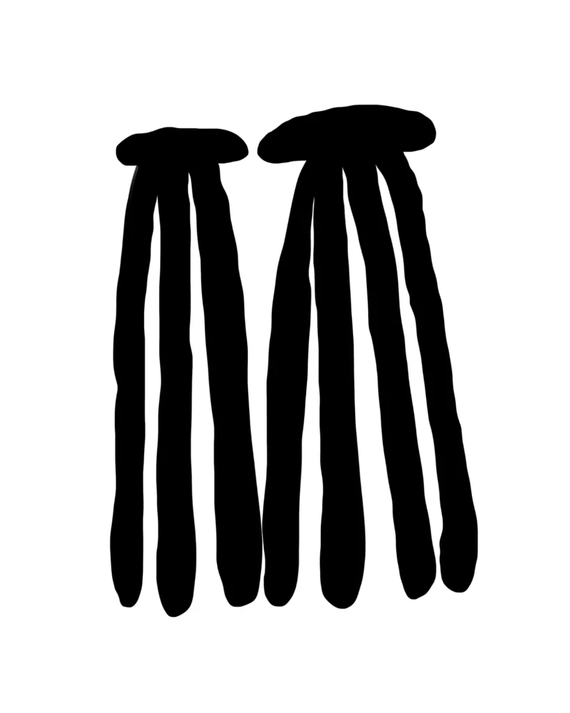Paper cut illustration of long stemmed mushrooms