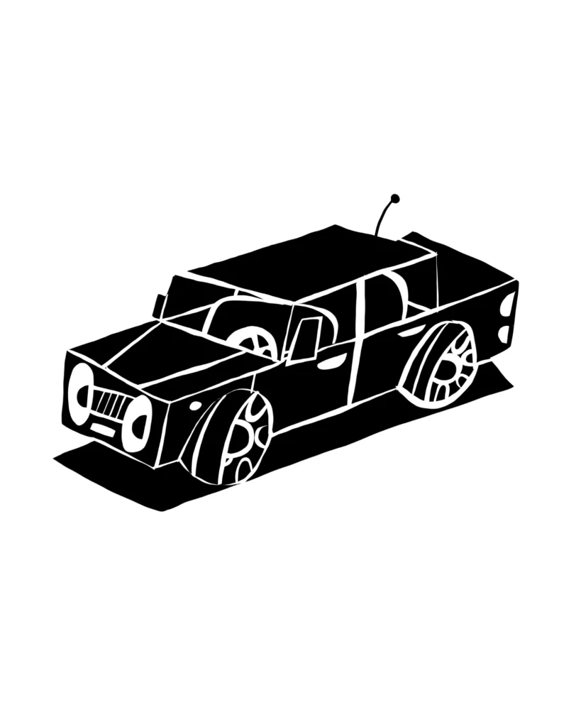 Paper cut illustration of a pickup truck